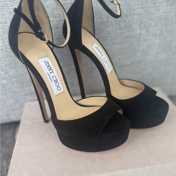 Jimmy Choo Black Suede 150mm Platform pump -NEW IN BOX- size 37 - Picture 7 of 9